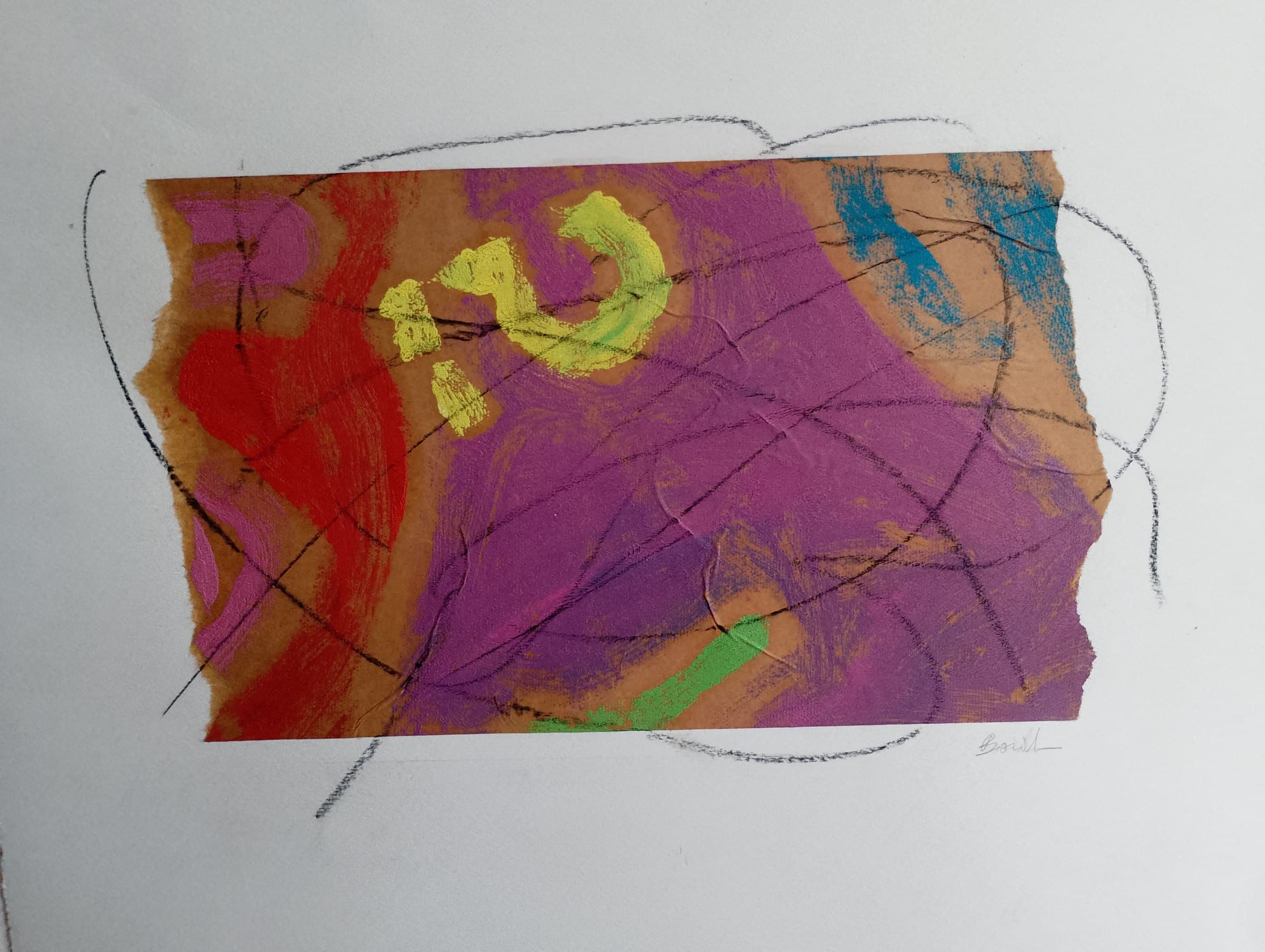 Cosmo di omeri " numeri", Olio su carta da pacco più carbone su cartone Fabbriano n5, 50x44. Senza cornice, di Basil