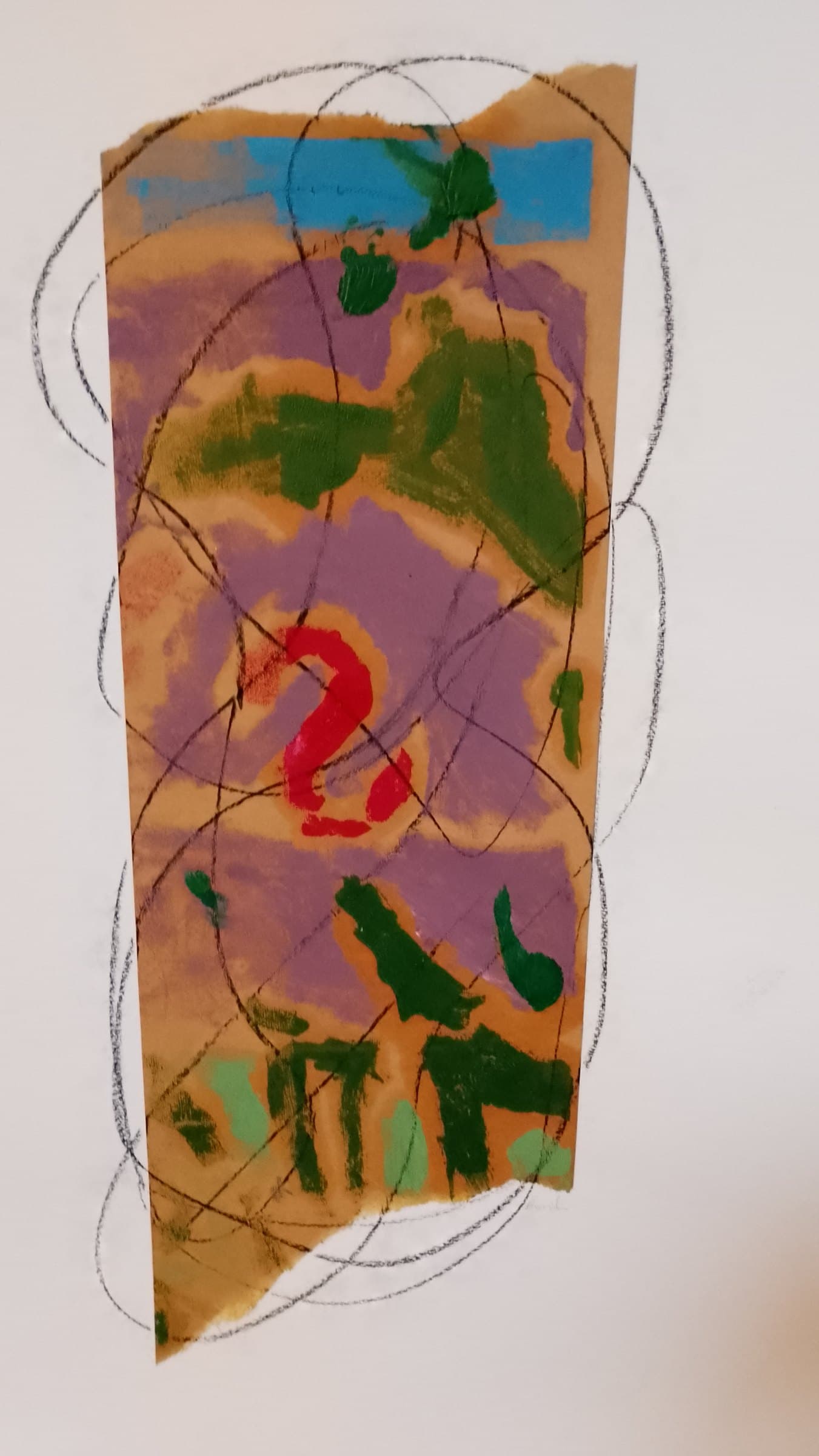 Controposizione, Olio su carta da pacco più carbone su cartone Fabbriano n5, 50x70, di Basil
